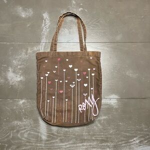 Roxy Brown Vintage Canvas Bag Pink White Hearts